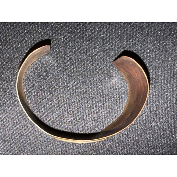 Copper Cuff Bracelet W/ Brass Frog Vintage Mexico Reconstited Turquoise - Picture 4 of 4